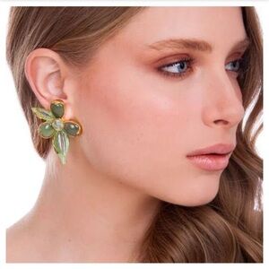Brand new Maria dolores amazonite flower gold plated earring real gem stone